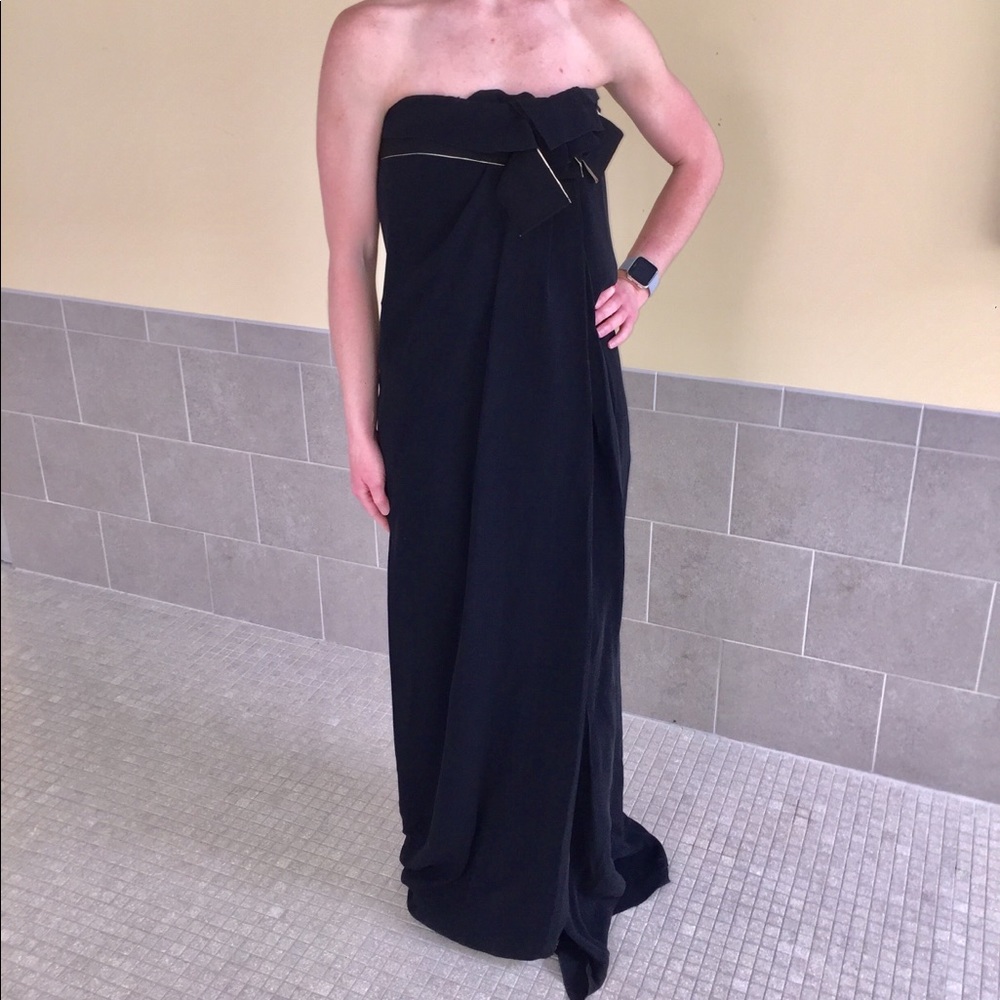 RARE!! LANVIN sz 10 VTG Empire black silk evening gown
